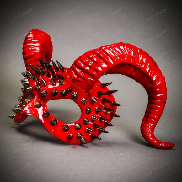 Demon Steampunk Spikes Devil with Back Twisted Horns Masquerade Eye Mask RED - Picture 2 of 7